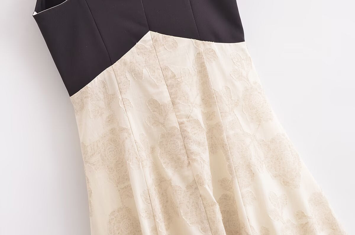 Elegant Sling French Design Dress featuring a two-tone floral pattern in fashion ملابس