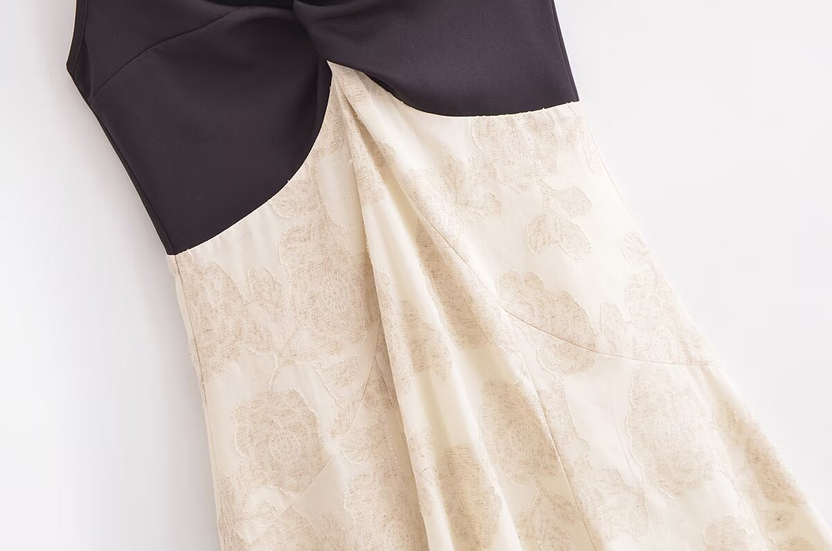 Elegant Sling French Design Dress featuring a two-toned floral pattern in fashion ملابس