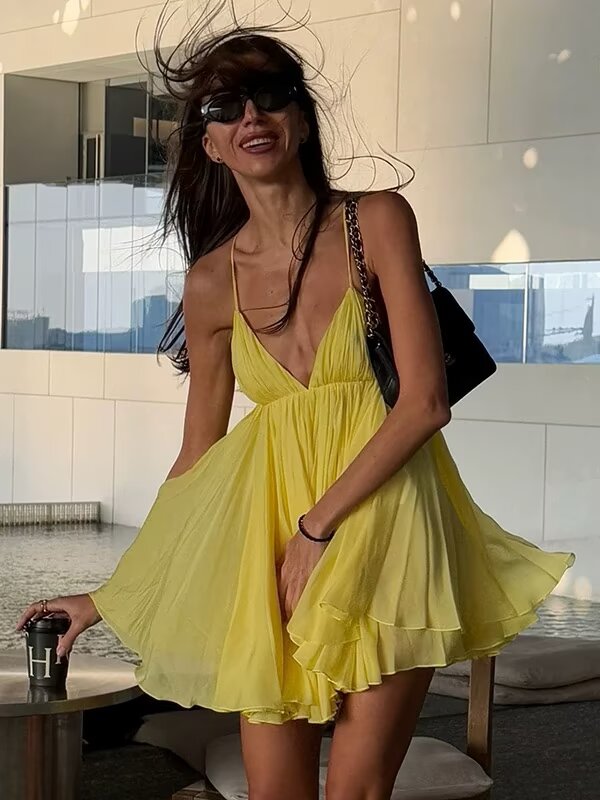 Beautiful Slim Fit High Waist v Neck Strap Backless Dress