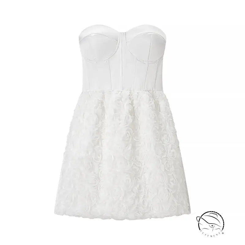 Early spring floral three dimensional strapless lace dress with fitted bodice