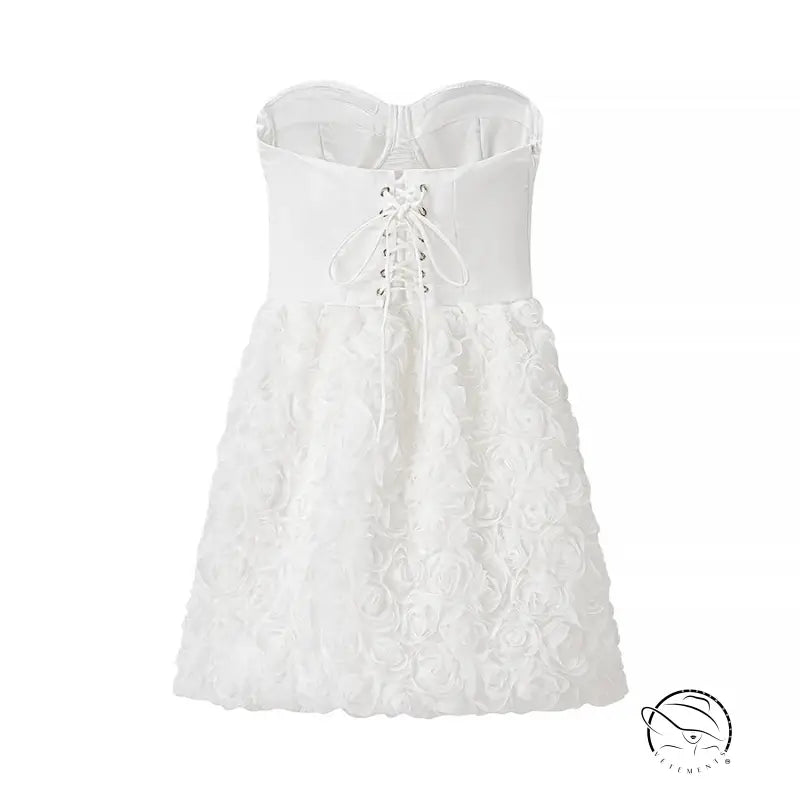 White lace strapless early spring floral tube top dress with corset back
