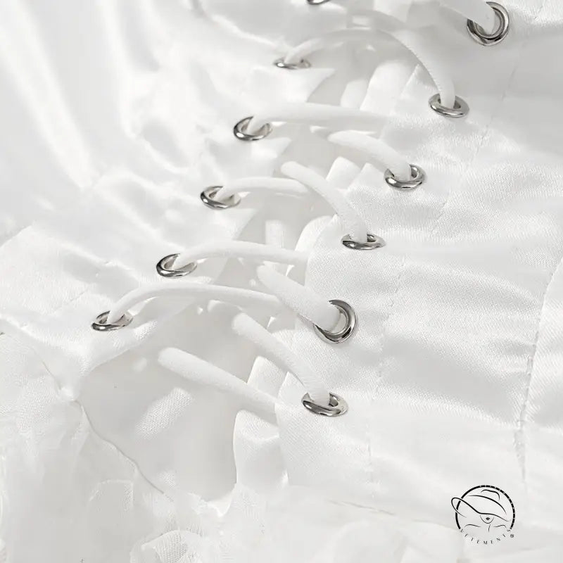 Early spring floral white satin lace-up corset with silver eyelets
