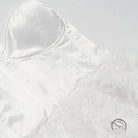 Early spring floral white satin blouse with ruffled sleeves