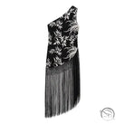 Black and white floral langry fashion dress with fringe