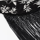 Black and white floral langry fashion scarf with tassels on cute short embroidery dress