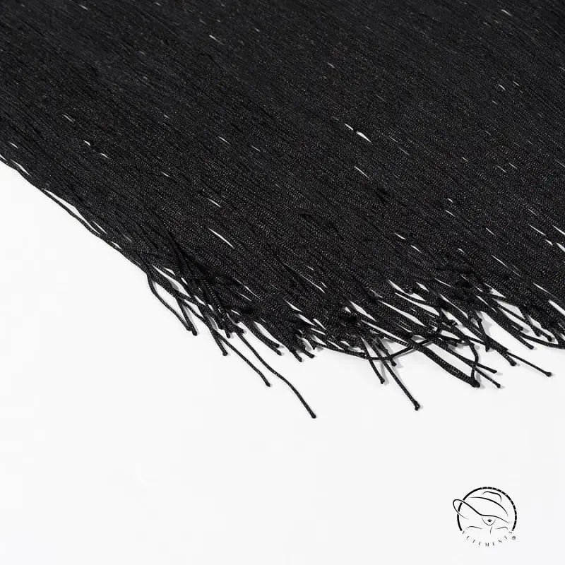 Langry fashion black fringe scarf on cute short embroidery dress