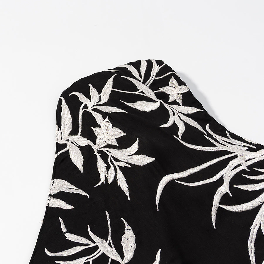 Langry fashion black silver floral scarf with metallic accents for cute short embroidery dress