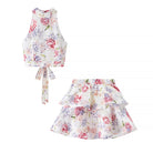 Langry fashion enchanting halter floral skirt top set with pink flowers