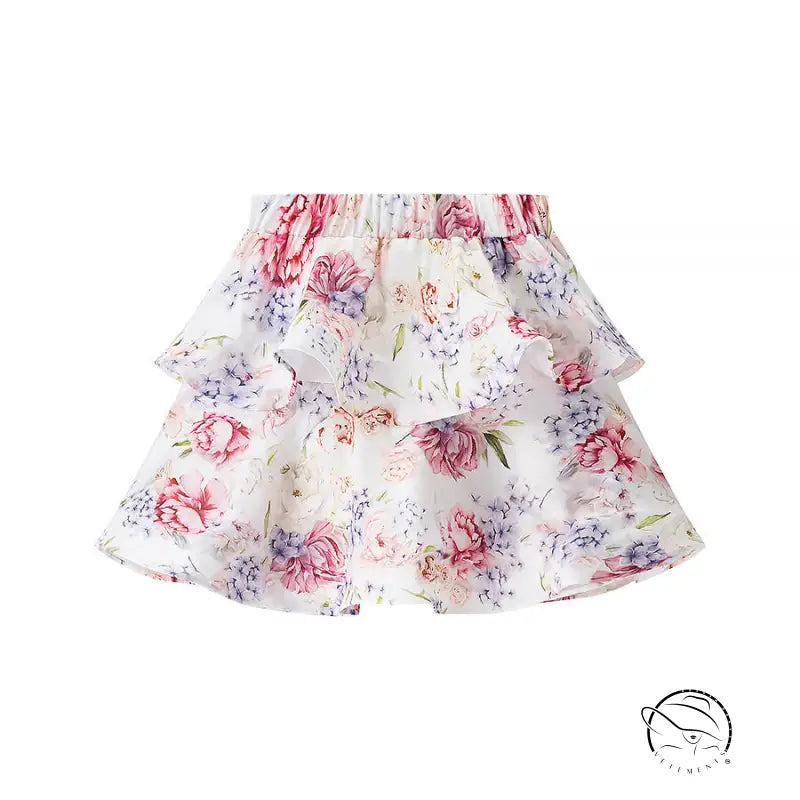 Enchanting langry fashion floral print tiered skirt with pink flowers