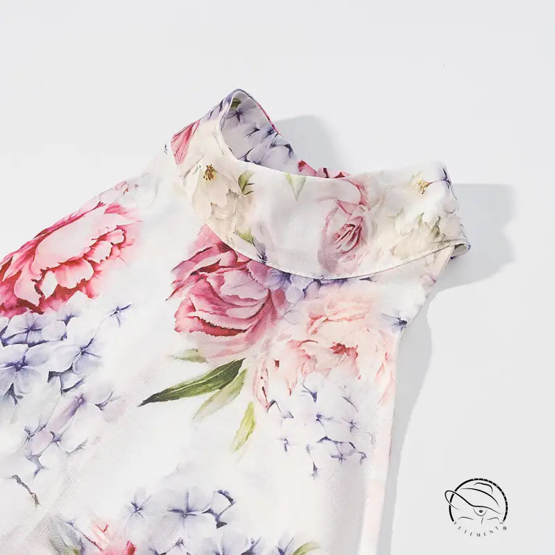 Elegant langry fashion floral chiffon blouse with high neck and long sleeves