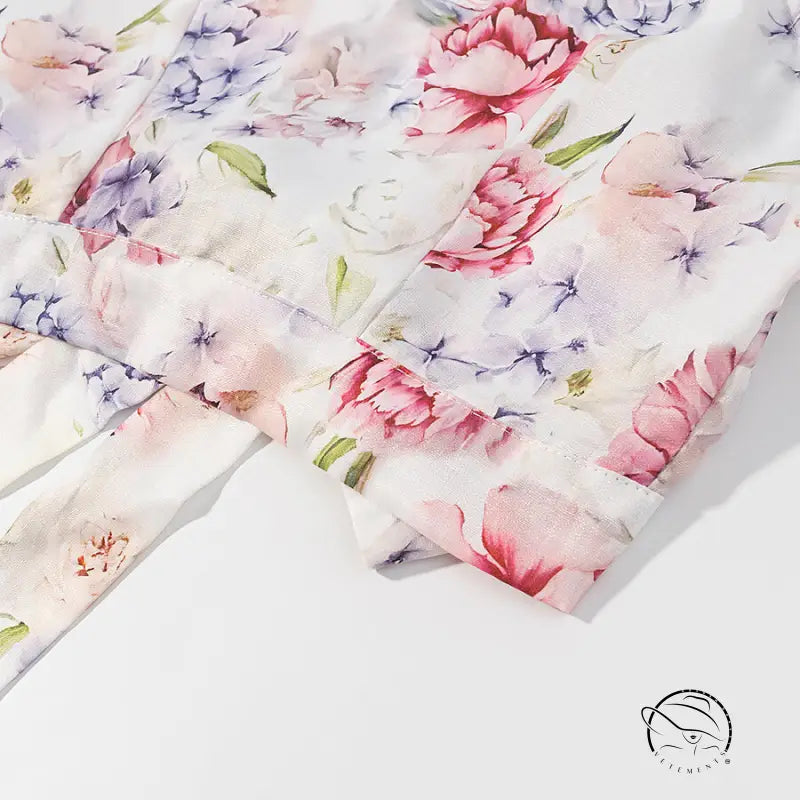 Enchanting floral print leggings with pink, purple, blue flowers on white background, langry fashion ملابس
