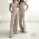 Enchanting Short Vest Top Design Wide Leg Pants Two Piece Set