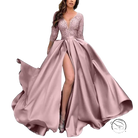 Elegant princess dress in pink with high slit for trailing banquet evening