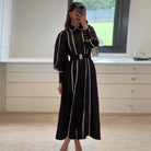 Fall French Lace Edge Collared Black Pearl Embellished Long Sleeve Dress