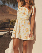 Langry fashion cream floral print mini dress with ruffled sleeves