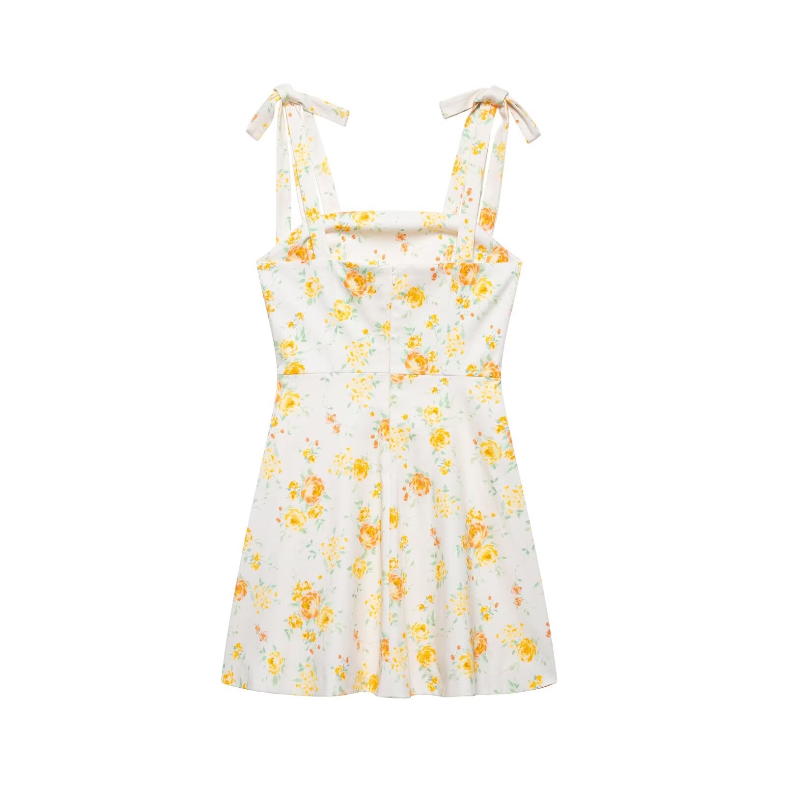 Langry fashion Bowknot Floral Printed Poplin Dress in white with adjustable straps