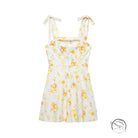 Langry fashion Bowknot Floral Printed Poplin Dress in white floral print with adjustable straps and tie details