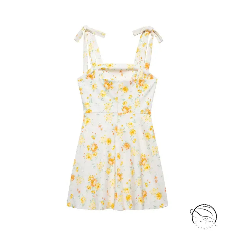 Langry fashion Bowknot Floral Printed Poplin Dress in white floral print with adjustable straps and tie details