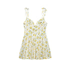 Langry fashion floral print poplin slimming mini dress in white and yellow