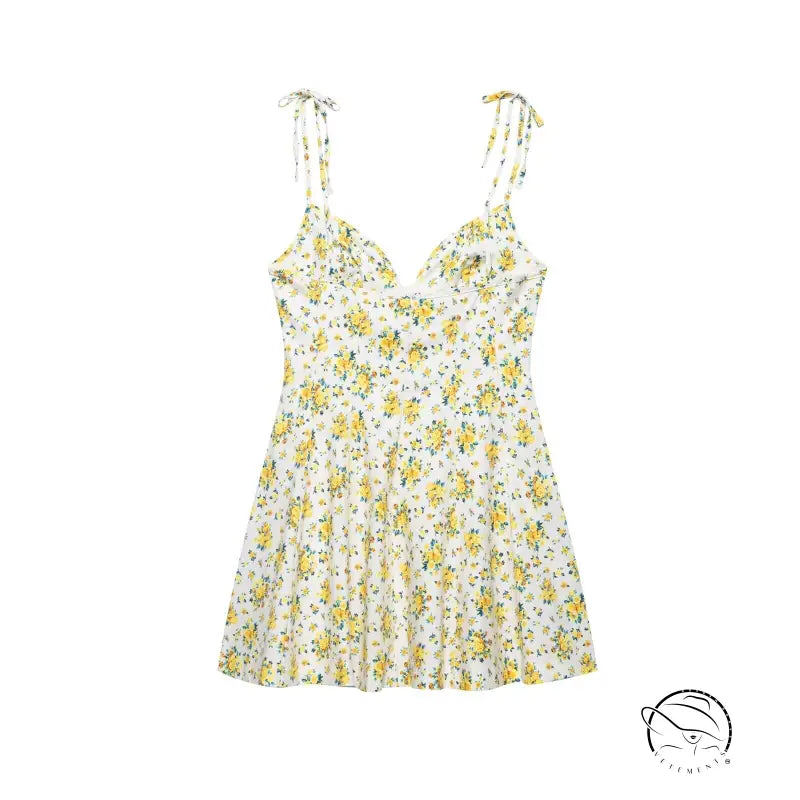 White and yellow floral print mini dress in Langry fashion ملابس