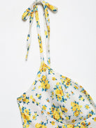 Langry yellow floral print bikini top with adjustable straps