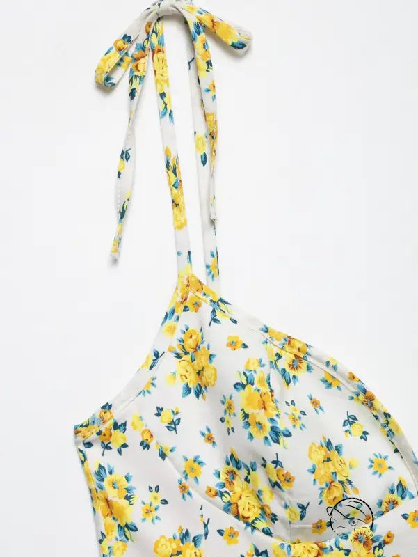 Yellow floral print bikini top in Langry fashion ملابس