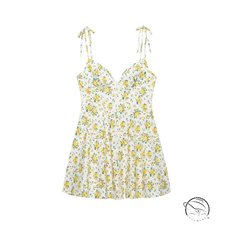White and yellow floral langry fashion dress with adjustable straps