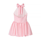 Elegant langry fashion pink sleeveless bowknot dress in mesh satin