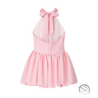 Elegant fitted waist bowknot lace up pink sleeveless dress with back bow
