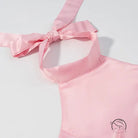 Pink satin halter neck swimsuit with elegant fitted waist bowknot lace up detail