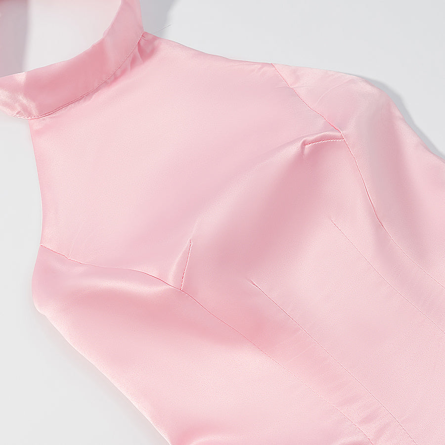Elegant pale pink satin leotard in Langry fashion ملابس