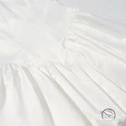 Elegant fitted waist bowknot lace up white cotton dress with ruffles