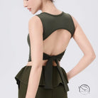 Olive green adjustable shockproof outdoor running bra with peplum top