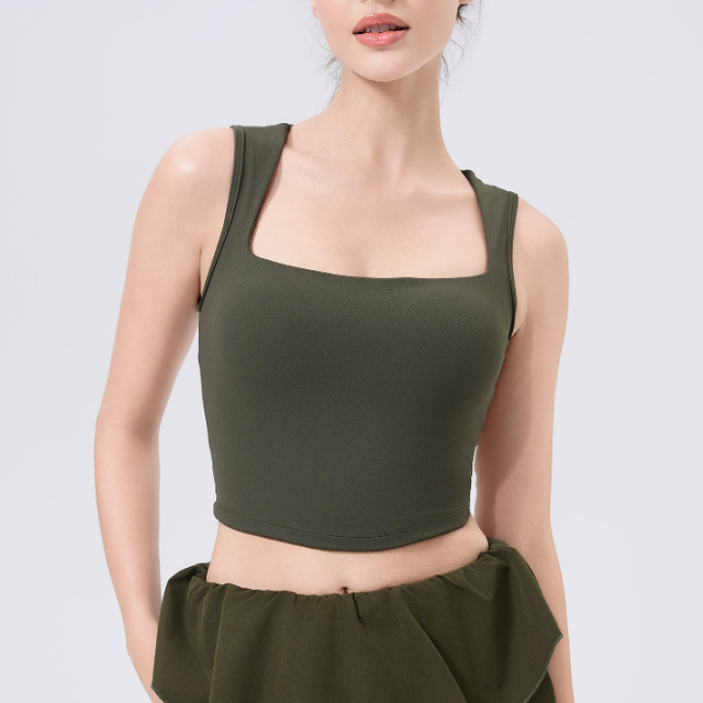 Olive green adjustable shockproof outdoor running bra tank top