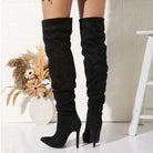 Langry fashion black suede over-the-knee boots with high heels