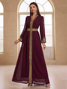 Elegant burgundy chiffon kaftan with gold embroidery, Langry fashion ملابس