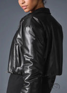 Langry faux leather bomber jacket with silver zipper details