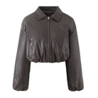 Langry faux leather cropped jacket with puff sleeves and zipper