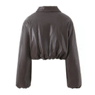 Loose faux leather langry cropped jacket with high collar