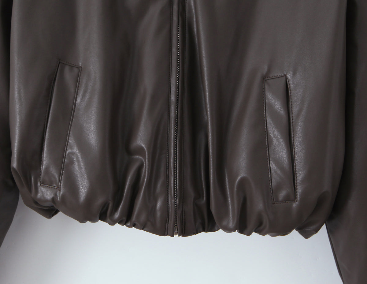 Langry faux leather bomber jacket with zipper and pockets