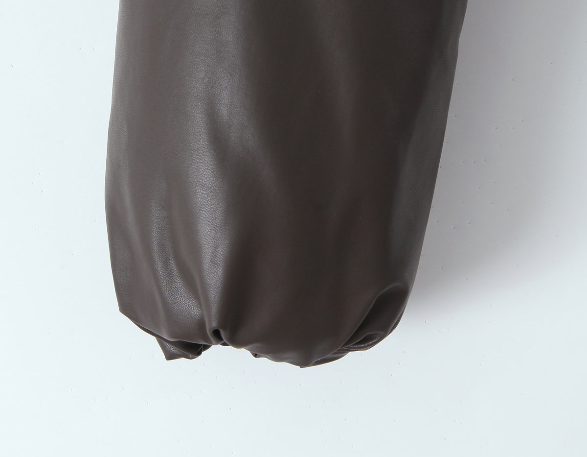 Langry faux leather jacket sleeve with elastic cuff on loose thick warm short fashion jacket