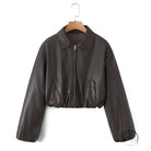 Langry faux leather cropped jacket with puff sleeves and zipper