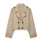 Casual double breasted short trench coat in beige with rolled cuffs