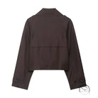 Brown double breasted short trench coat with cropped jacket style