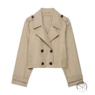 Beige double breasted short trench coat with rolled cuffs