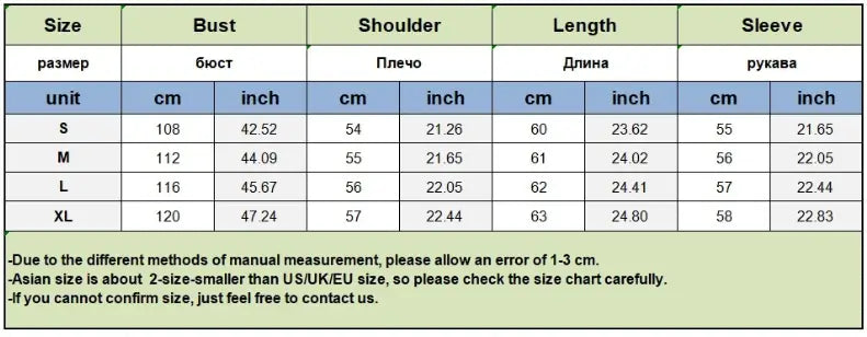 جدول مقاسات معاطف الفرو الصناعي الدافئة في الشتاء مع قياسات نصية باللون الأسود