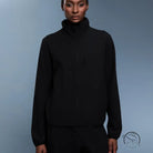 Langry black fleece zip-up sweatshirt with high collar, ribbed cuffs