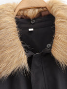 Langry fashion black fur-trimmed coat with beige lining and button closure
