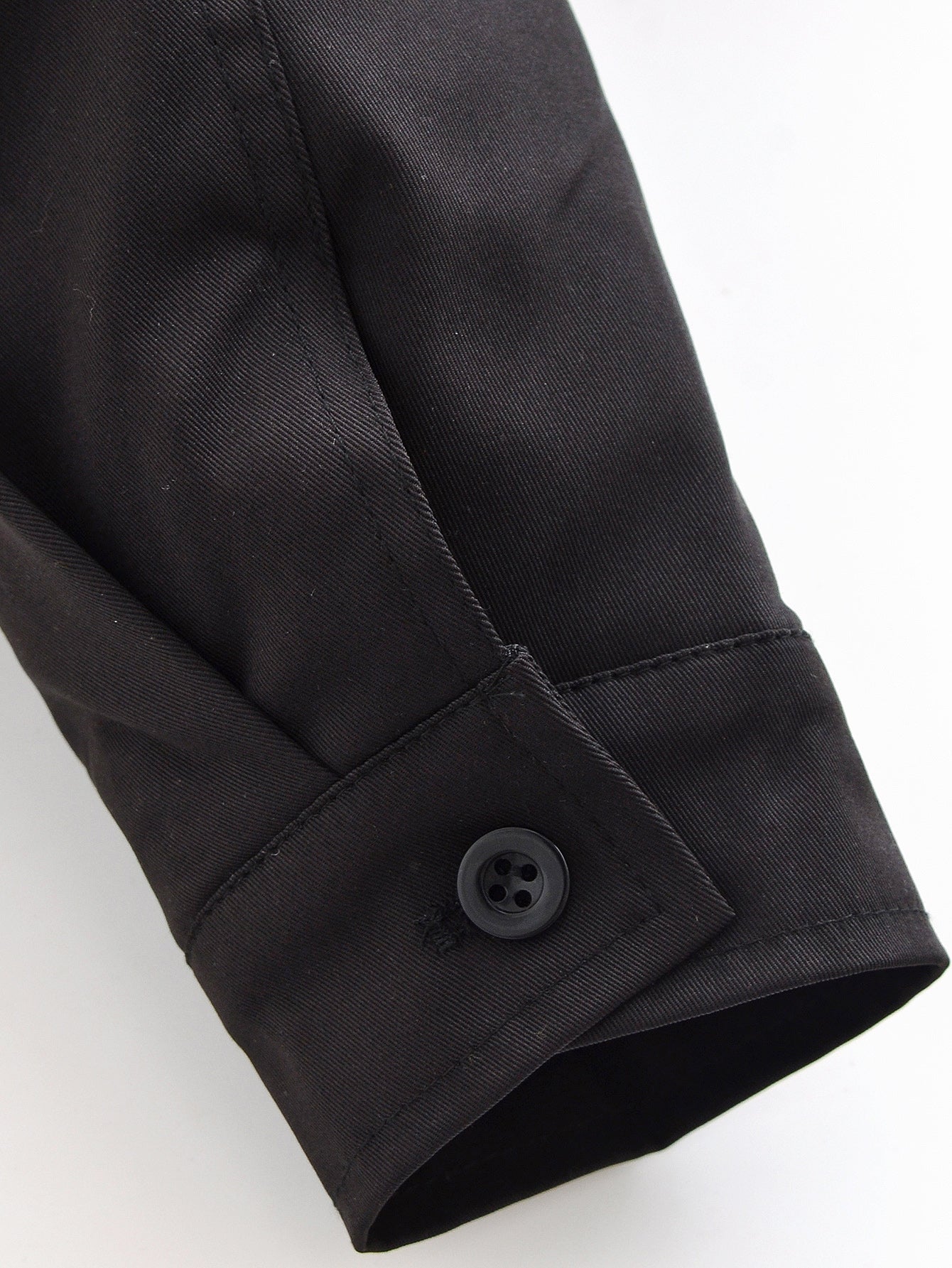 Black langry fashion shirt with fur collar, rolled sleeves, textured cotton fabric