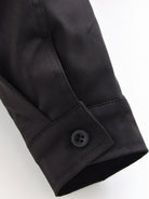 Black langry fashion shirt with fur collar, rolled sleeves, textured cotton fabric